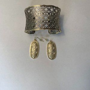 Kendra Scott silver/gold Candice cuff & gold Elle earrings